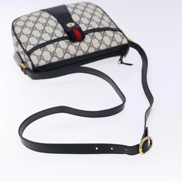 GUCCI GG Supreme Sherry Line Shoulder Bag PVC Navy Gold Red Auth 139821 - Picture 8 of 16